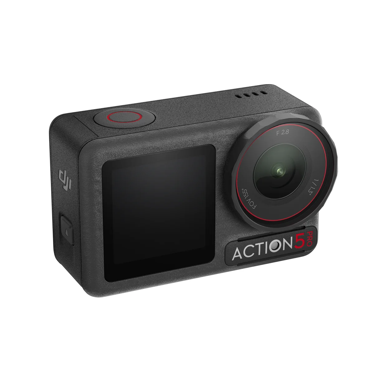 DJI Osmo Action 5 Pro top-left angle showing record button and DJI logo