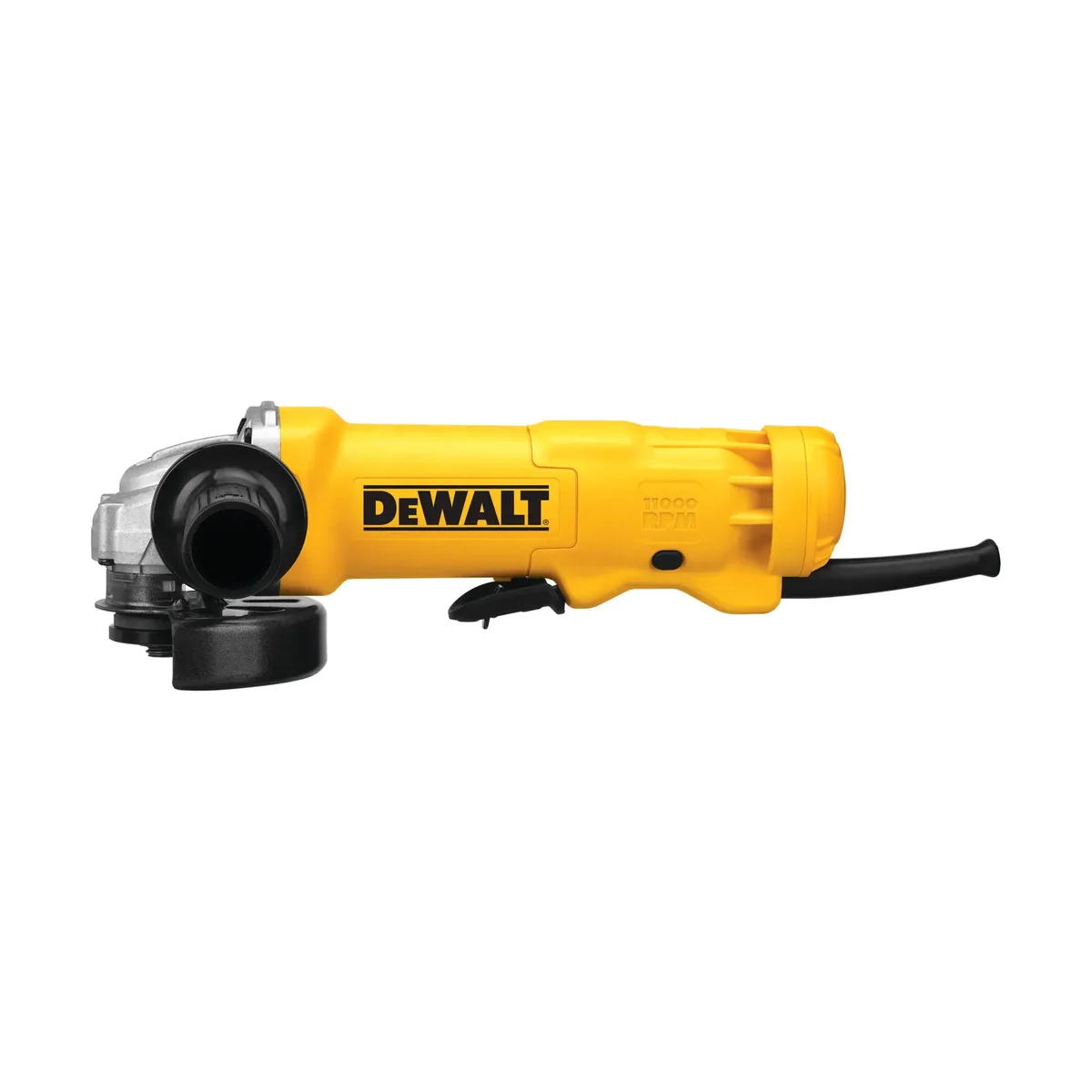 DeWalt DWE402 angle grinder left side profile showing paddle switch and body