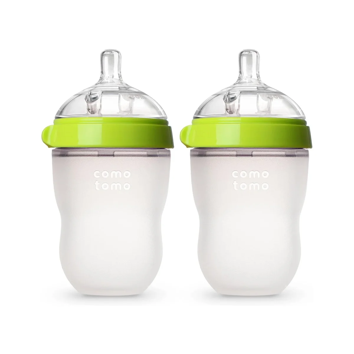 Comotomo Natural Feel Baby Bottle 5oz green 2-pack showing full bottle height and silicone body