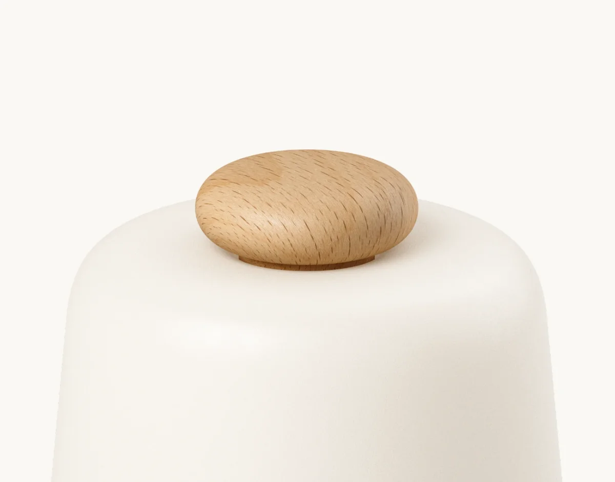 Hatch Baby Rest Gen 2 beechwood top knob close-up detail