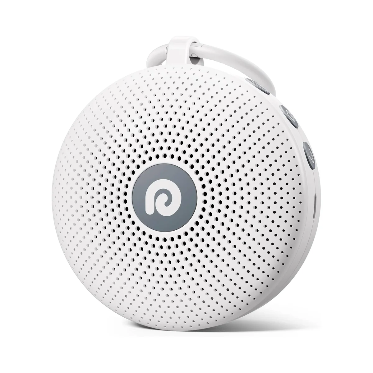 Dreamegg D11 Max front-center view showing speaker grille, logo button, and stroller-clip lanyard loop