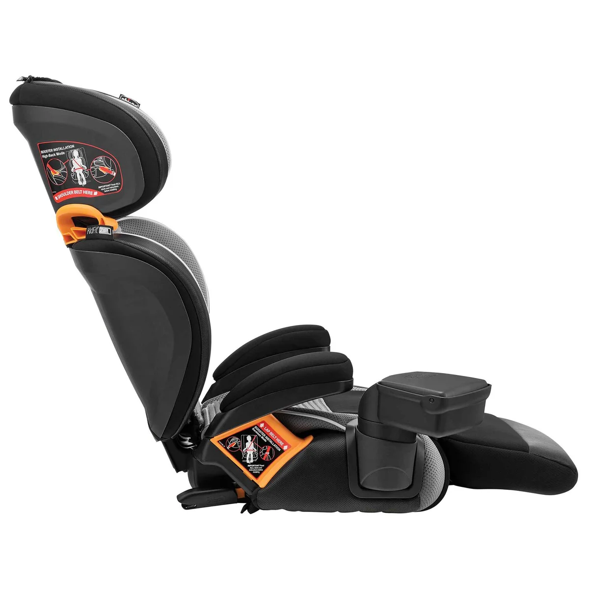 Chicco KidFit Zip Air Plus right side profile showing headrest height adjustment and leg rest