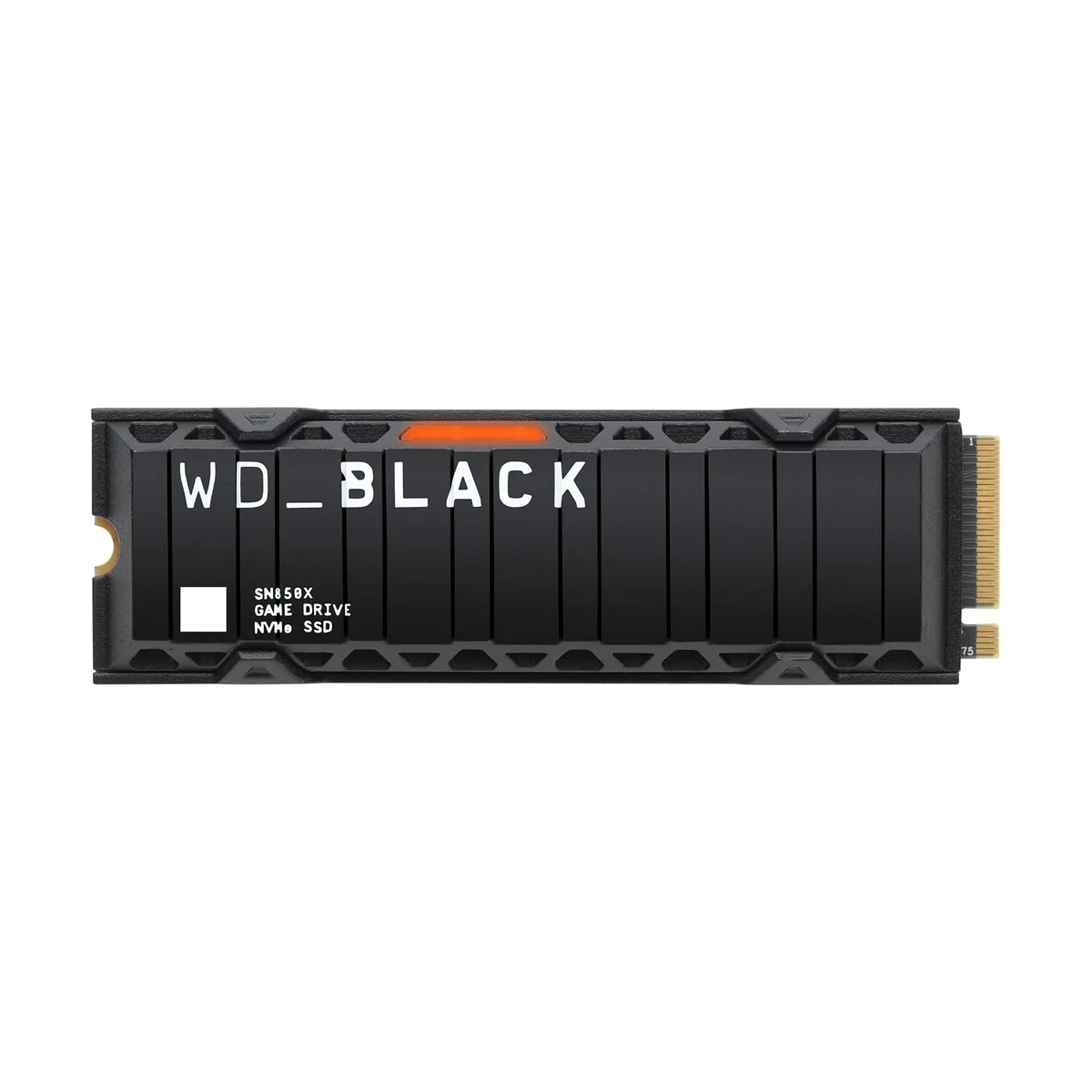 WD_Black SN850X 2TB NVMe SSD with finned aluminium heatsink, top-down view