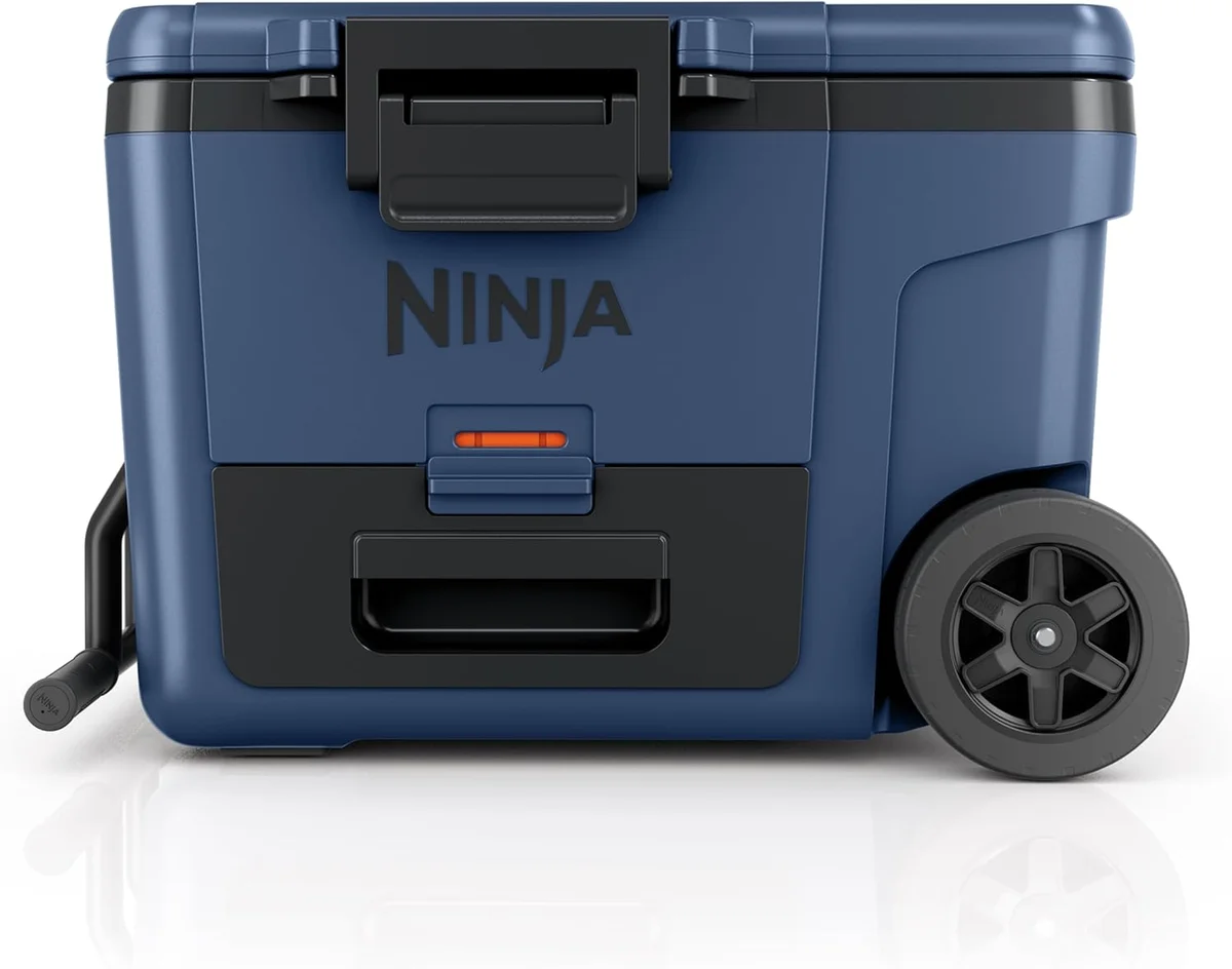 Ninja FrostVault 65Q Lakeshore Blue cooler front view on white background showing full product profile