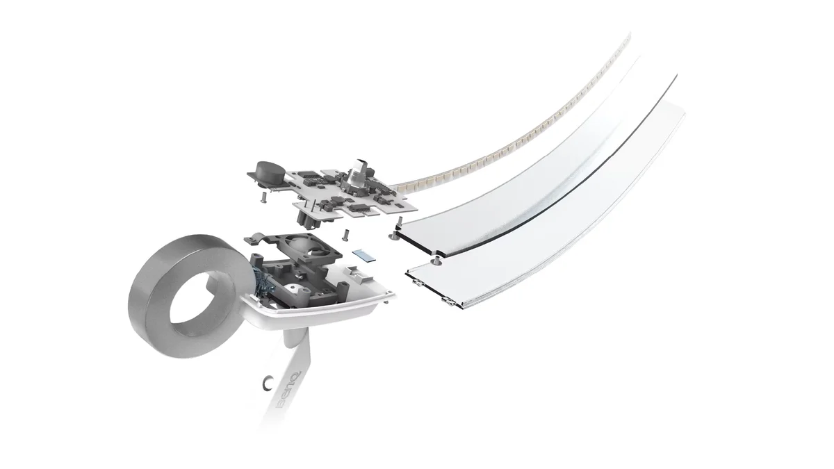 BenQ e-Reading Desk Lamp head exploded view showing LED strip and internal components