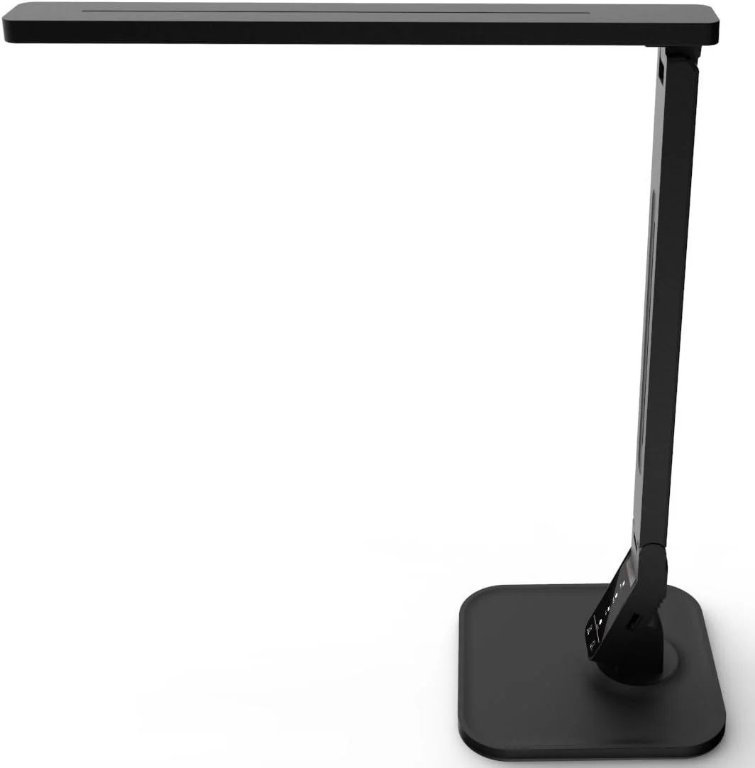 Lampat LED Desk Lamp 3/4 angle showing touch control panel and USB port on base