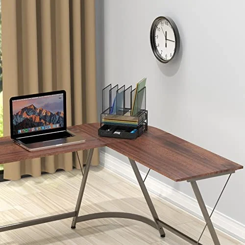 SimpleHouseware Mesh Desk Organizer in use on an L-shaped desk alongside a laptop