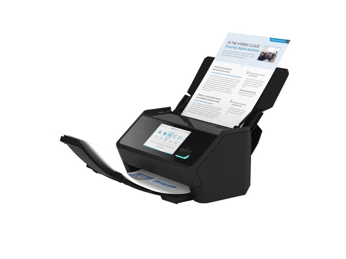 Ricoh ScanSnap iX2500 dynamic angle with documents feeding through the duplex ADF