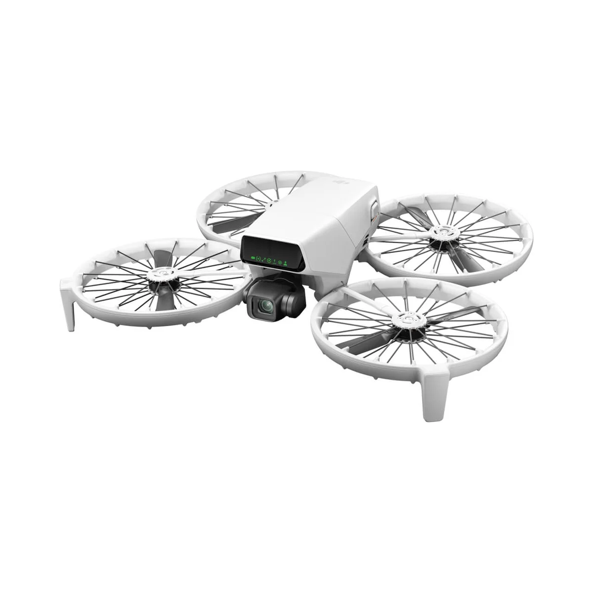 DJI Flip caged drone 3/4 angle view showing all four propeller guards deployed