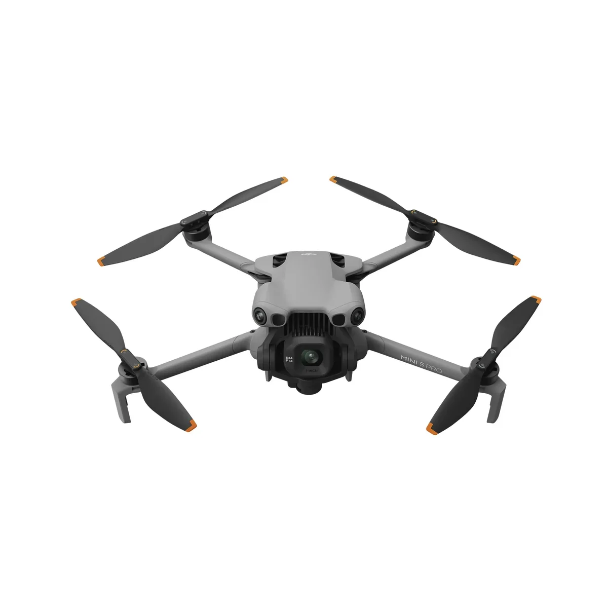 DJI Mini 5 Pro top-down view showing 1-inch camera gimbal and obstacle sensors