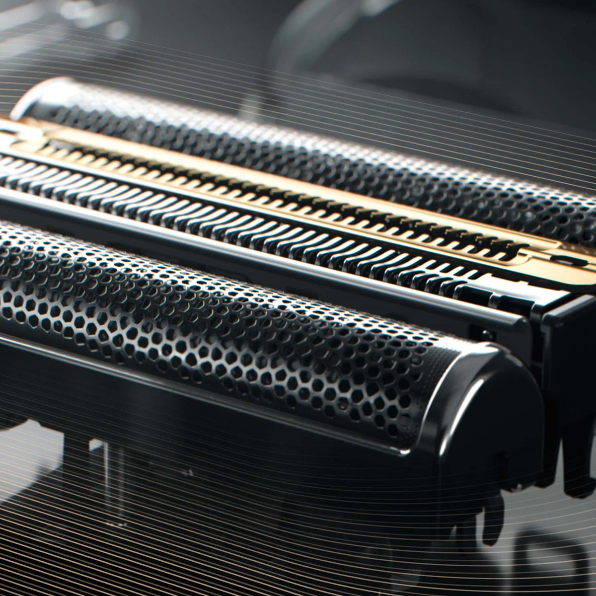 Braun Series 9 Pro 5-element foil head close-up showing ProLift trimmer and cutting elements
