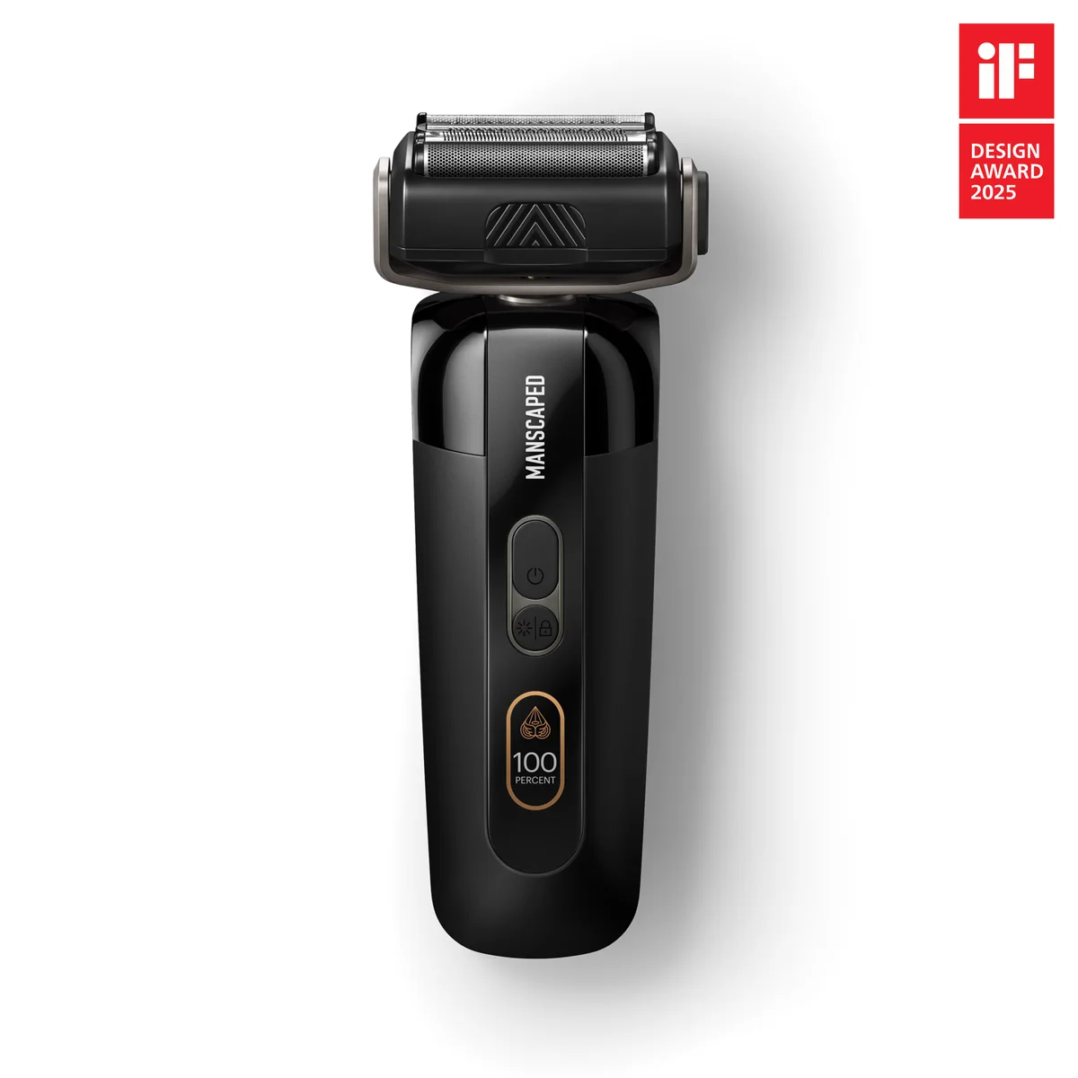 Manscaped Chairman Pro foil shaver front view showing controls and LED display