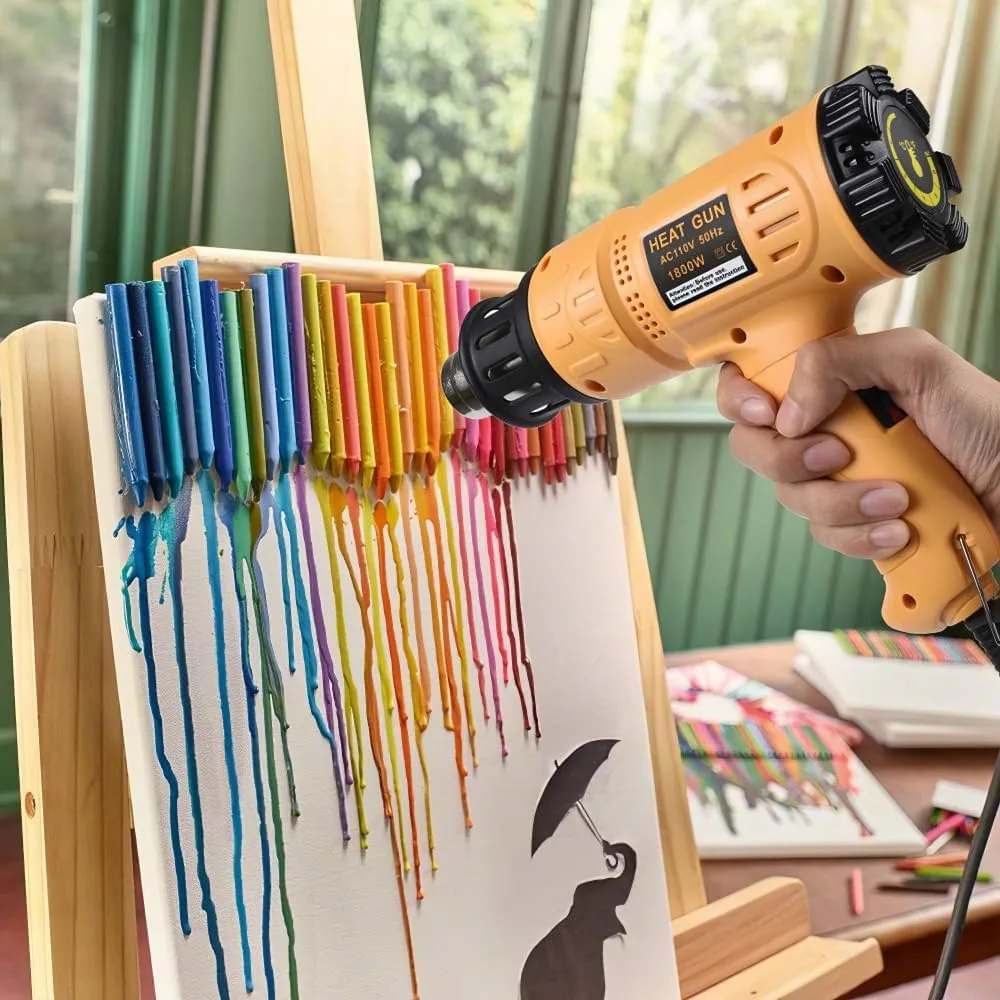 SEEKONE 1800W heat gun being used to strip peeling paint from a window frame with a putty knife
