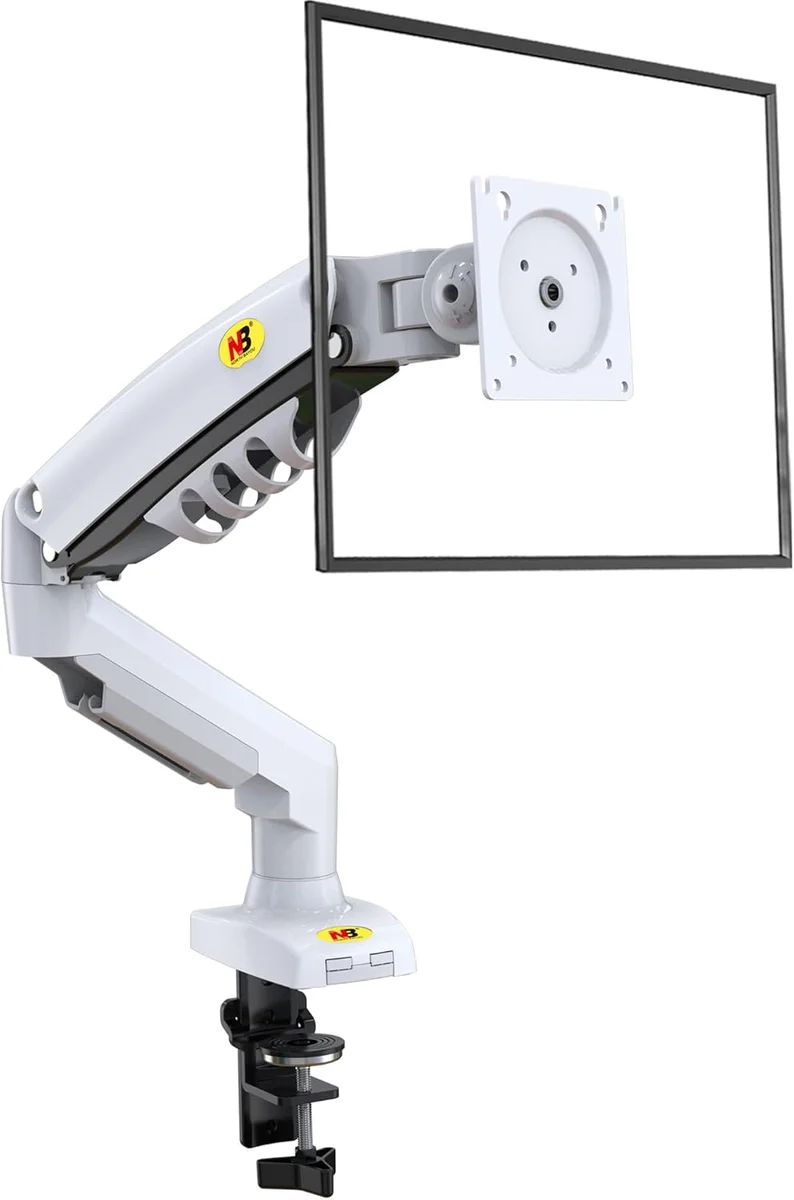 North Bayou F80 Gas Spring Monitor Arm front view with VESA plate