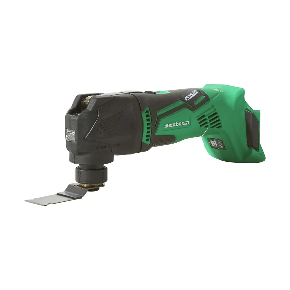 Metabo HPT CV18DAQ4M oscillating multi-tool alternate three-quarter angle showing LED and blade mount