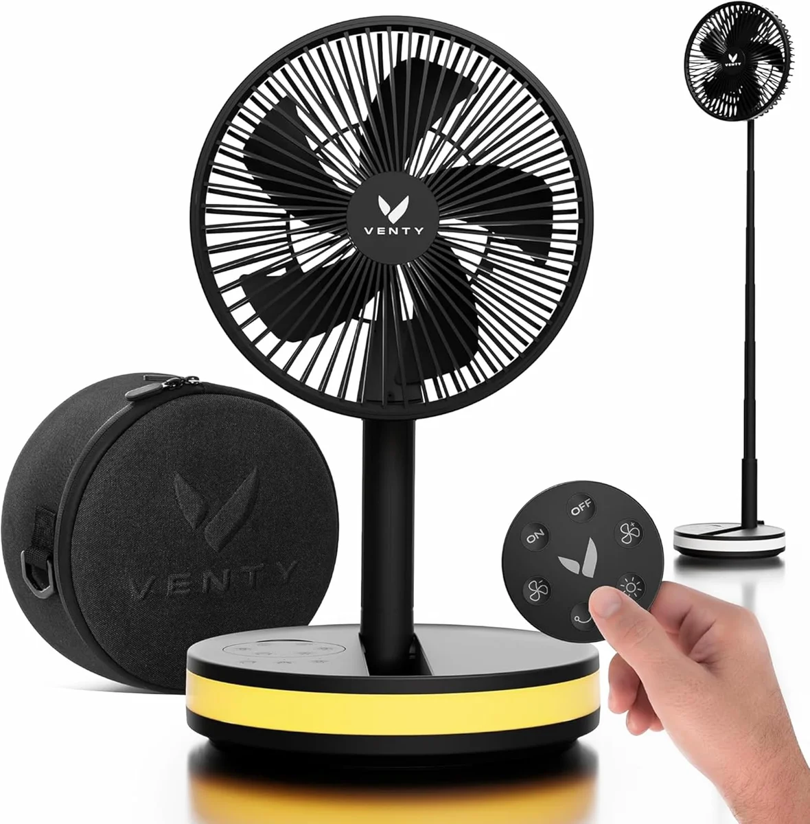 VENTY Portable Fan with carry case, remote control, and telescoping stand view
