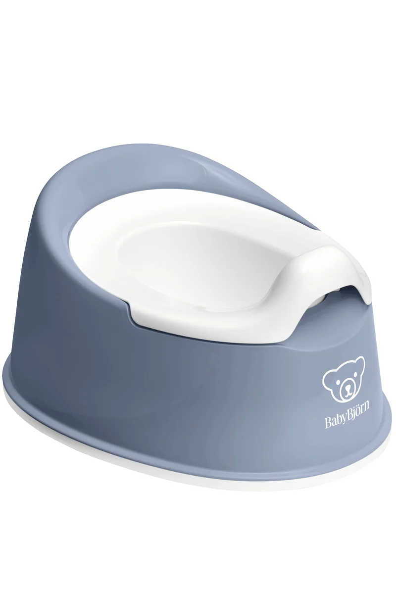 BabyBjorn Smart Potty deep blue and white, 3/4 angle studio view
