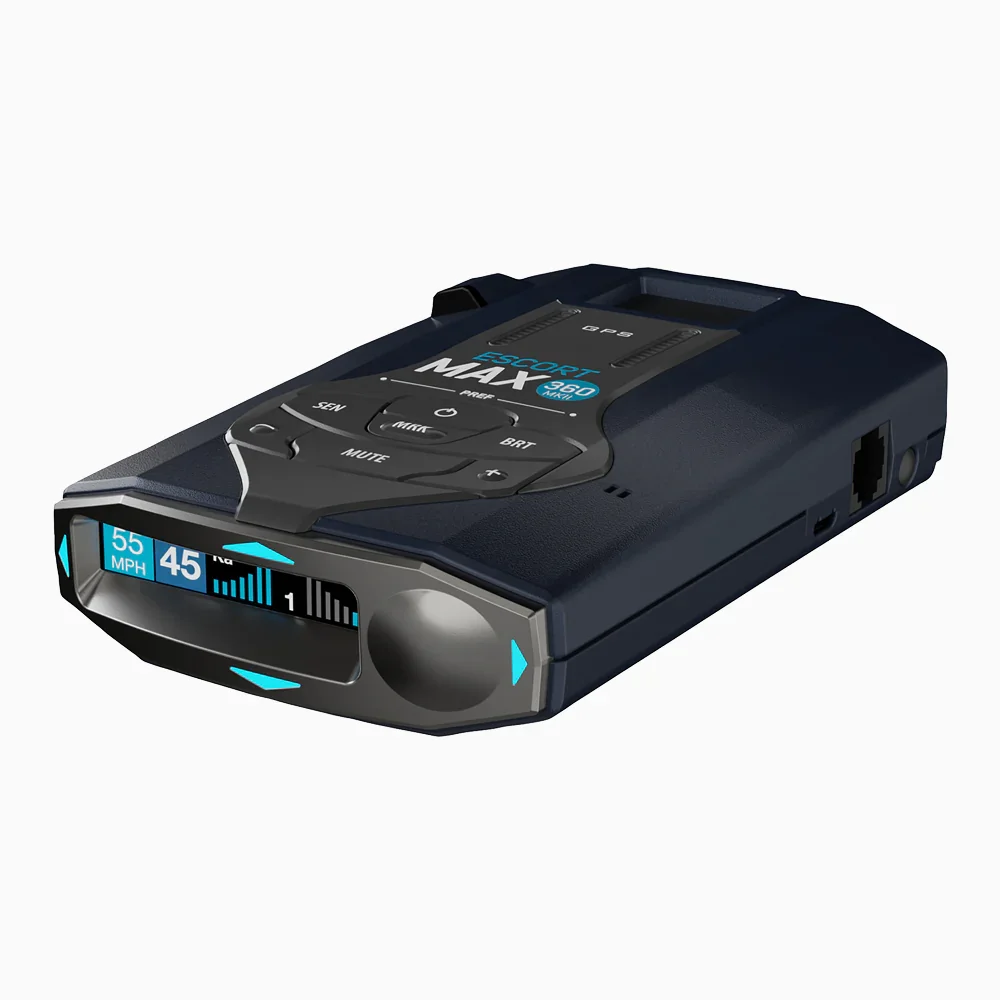 Escort MAX 360 MK2 radar detector three-quarter left angle view