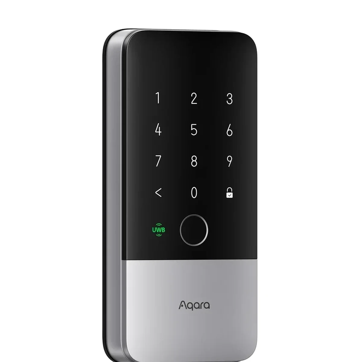 Aqara U400 smart lock fingerprint reader and touchscreen keypad close-up