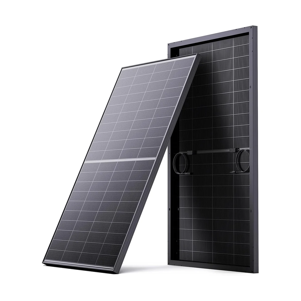 Callsun 200W Bifacial N-type panel showing front cell surface and rear junction box