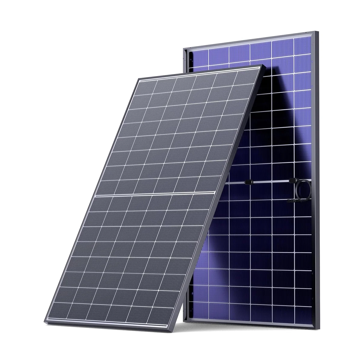 Callsun 200W Bifacial panel pair showing half-cut cell front and transparent bifacial glass rear
