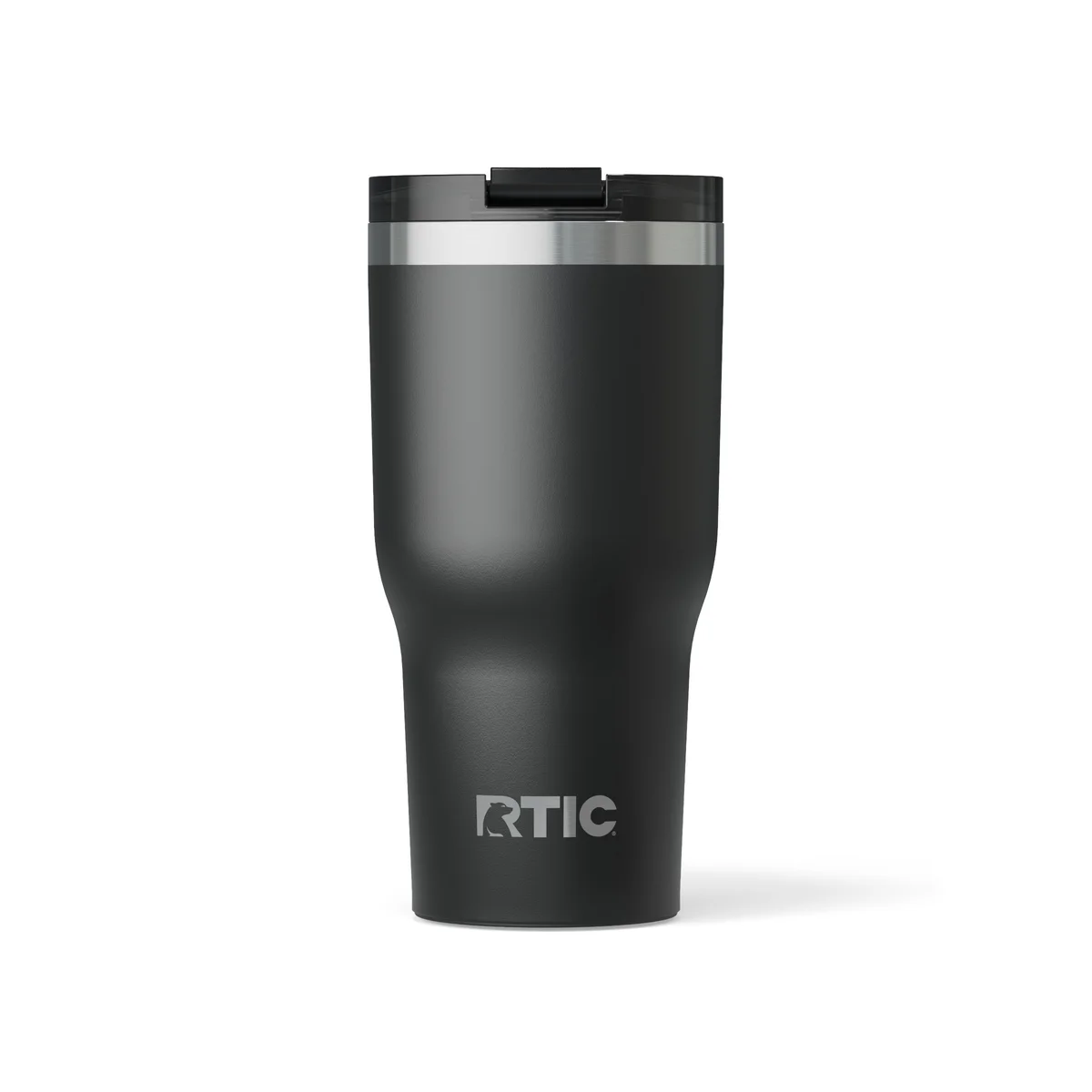 RTIC 30 oz Tumbler in black with slide-lock lid, clean front view on white background