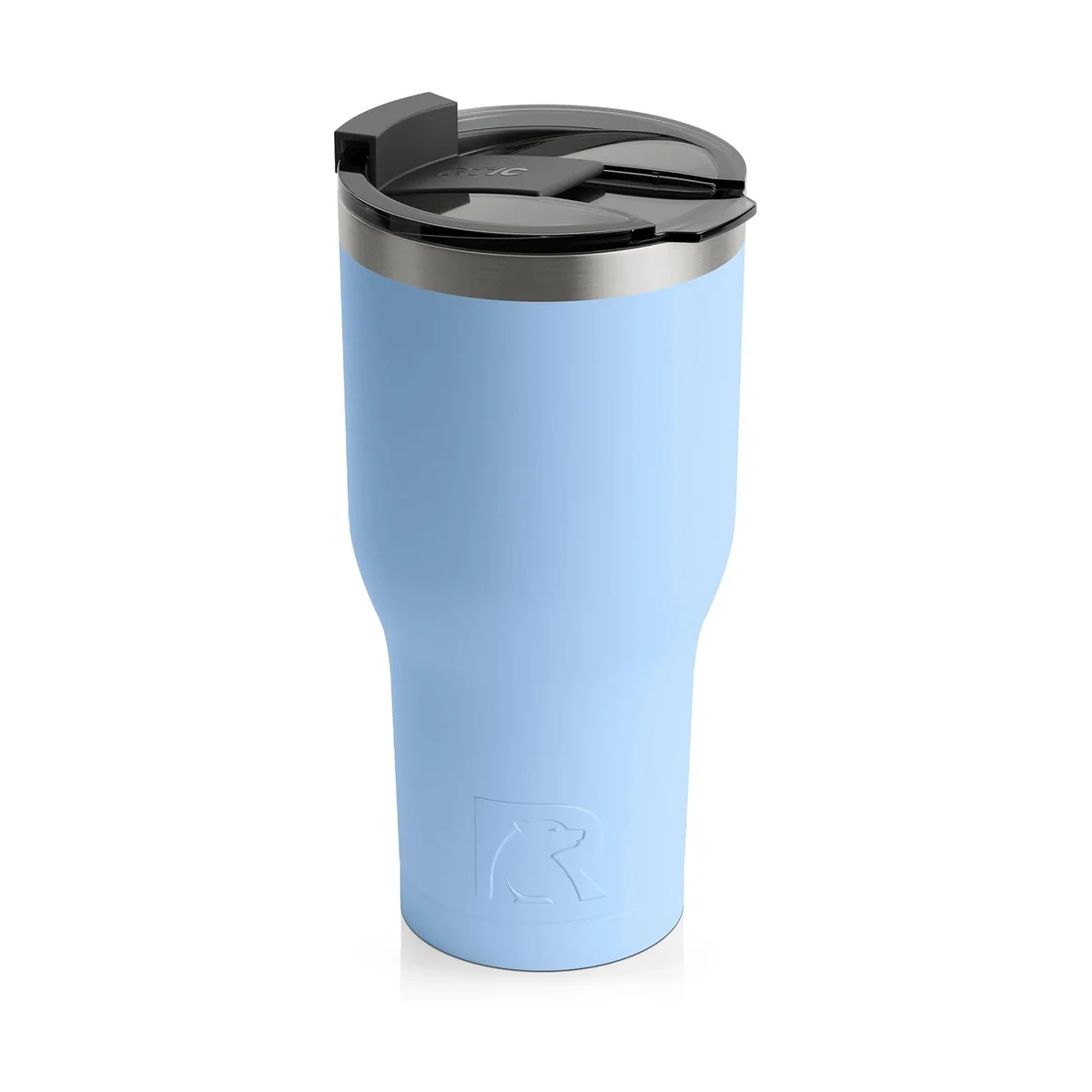 RTIC 30 oz Tumbler in light blue with slide-lock lid, front view on white background