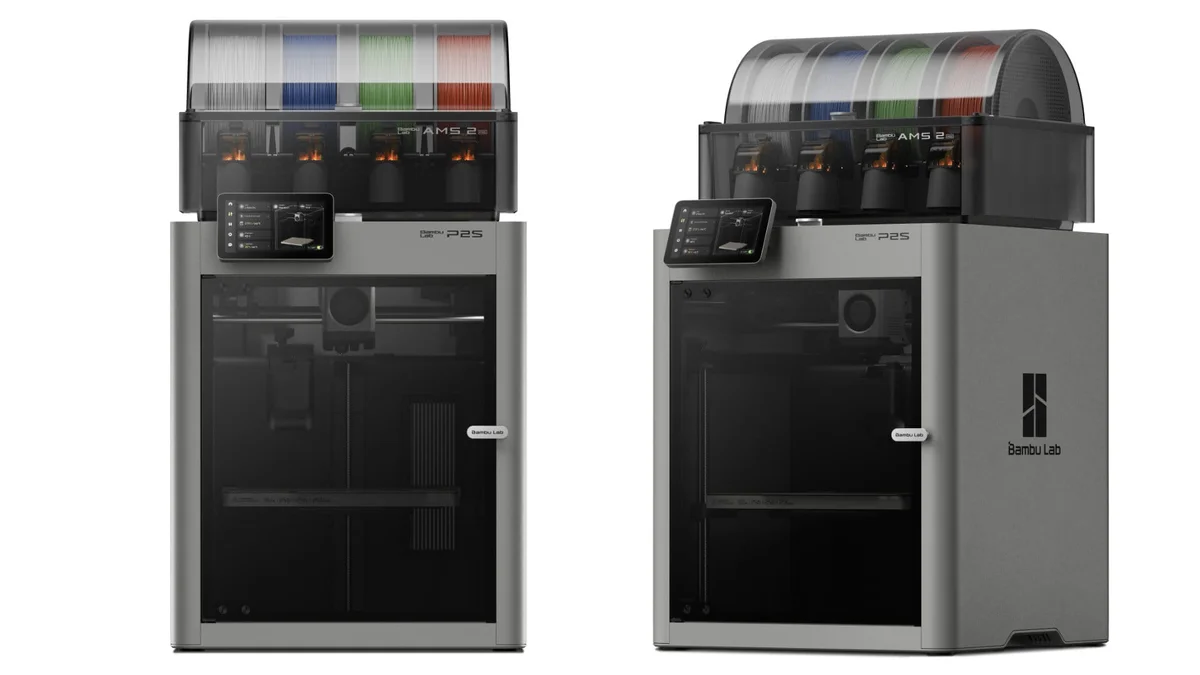 Bambu Lab P2S Combo front and side official product renders on white background