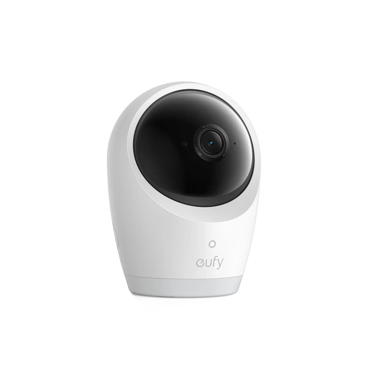 Eufy E21 SpaceView camera unit close-up showing 4K lens dome and eufy branding on white background