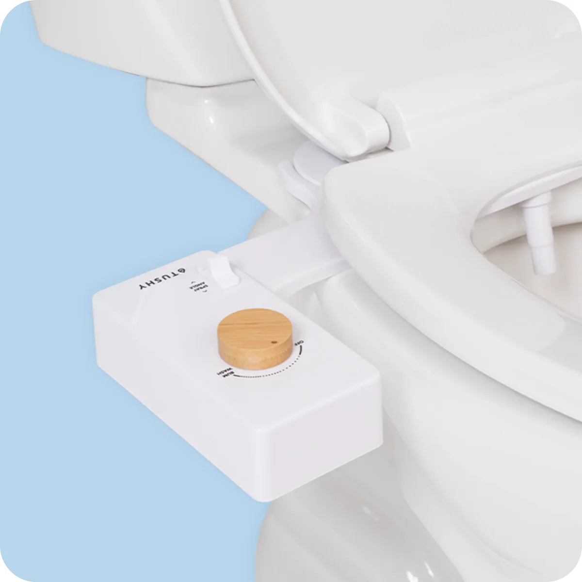 Tushy Classic 3.0 bidet attachment installed on toilet, side angle view