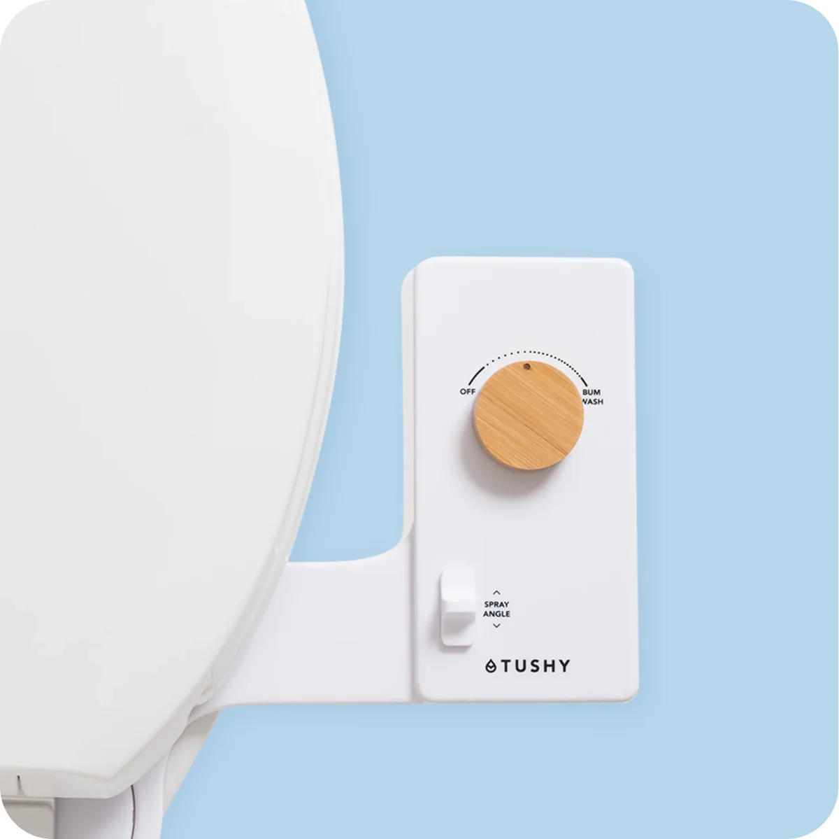 Tushy Classic 3.0 control panel with bamboo pressure knob and spray angle lever