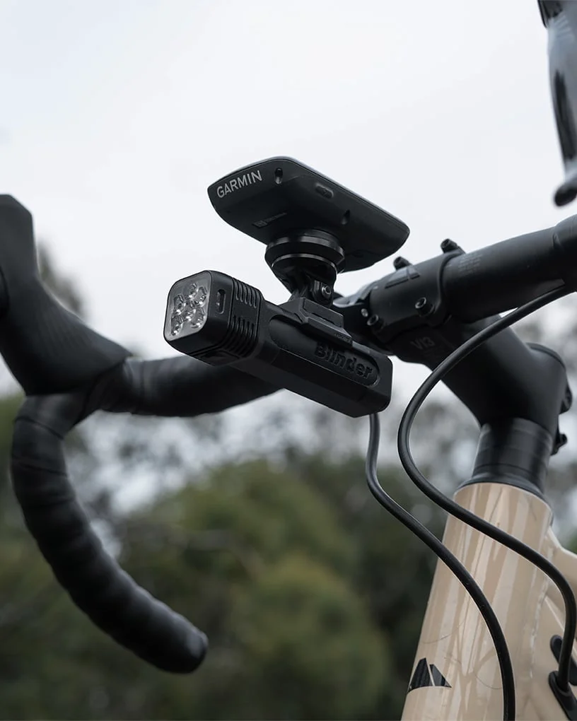 Knog Blinder 1300 close-up showing LED array and Blinder branding on the body