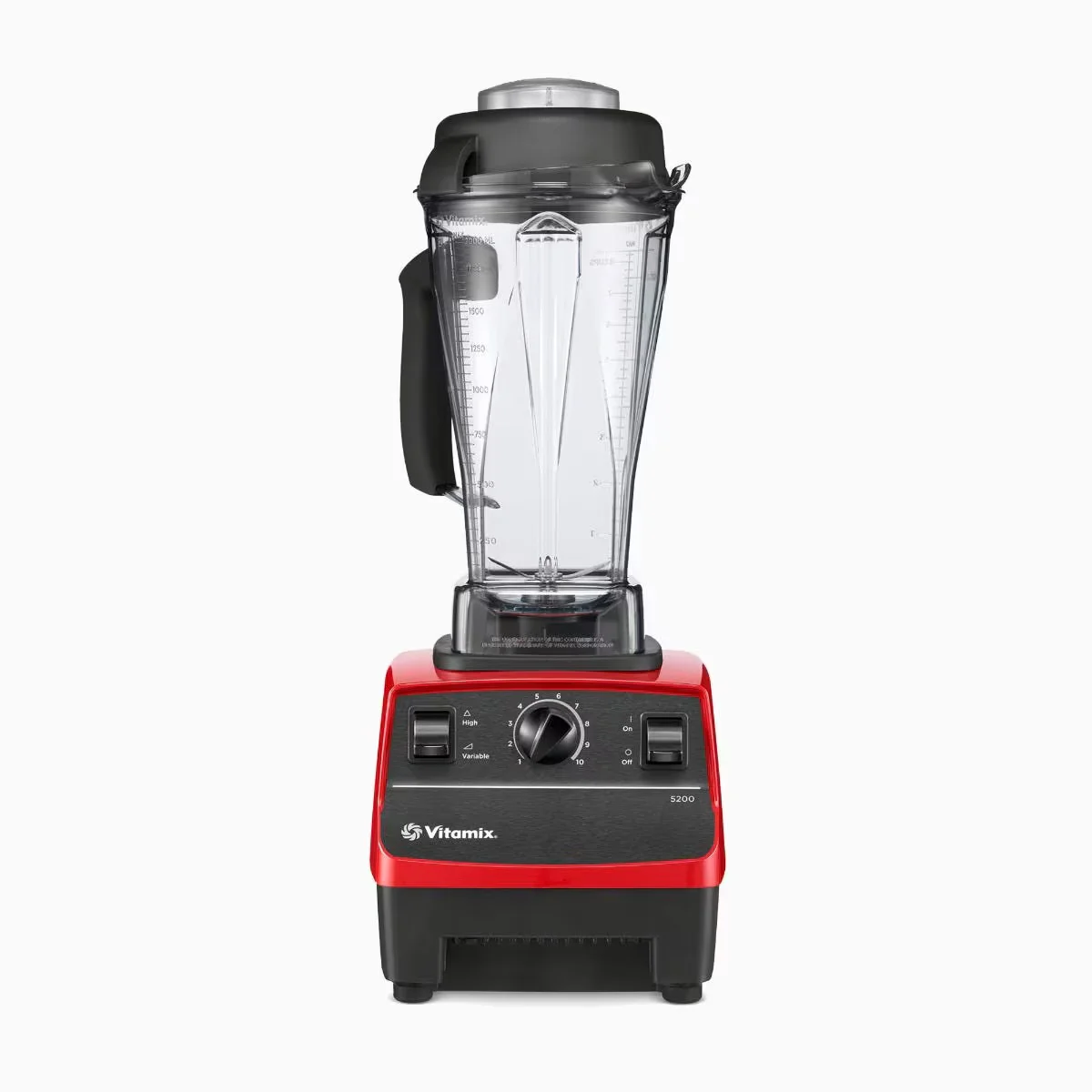 Vitamix 5200 blender alternate angle on white background showing the motor base and variable speed control dial