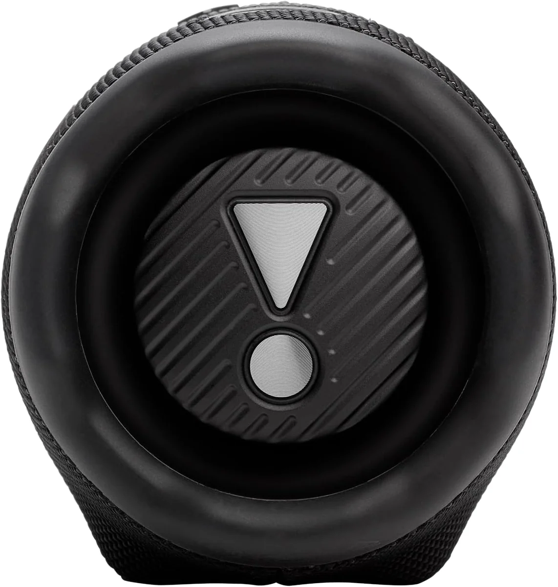 JBL Charge 6 passive radiator close-up with exclamation mark design
