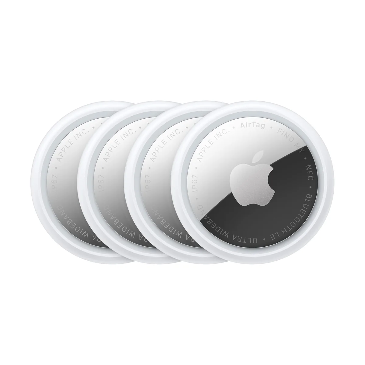 Apple AirTag (2nd generation) 4-pack showing four white disc trackers