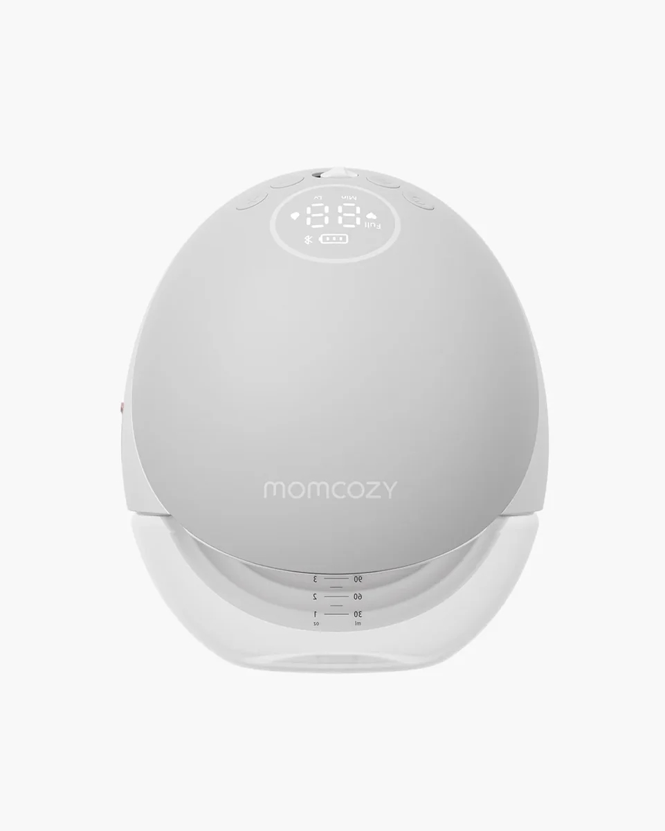 Momcozy M9 Mobile Flow breast pump front view showing LED display and controls