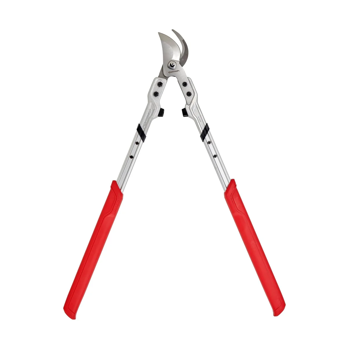 Corona X Series Pro bypass lopper with blades and handles open in a wide V, showing the DualArc cutting head