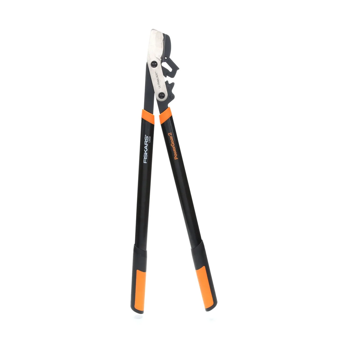 Fiskars PowerGear2 L5532 32-inch bypass lopper, front view with blade head and SoftGrip handles