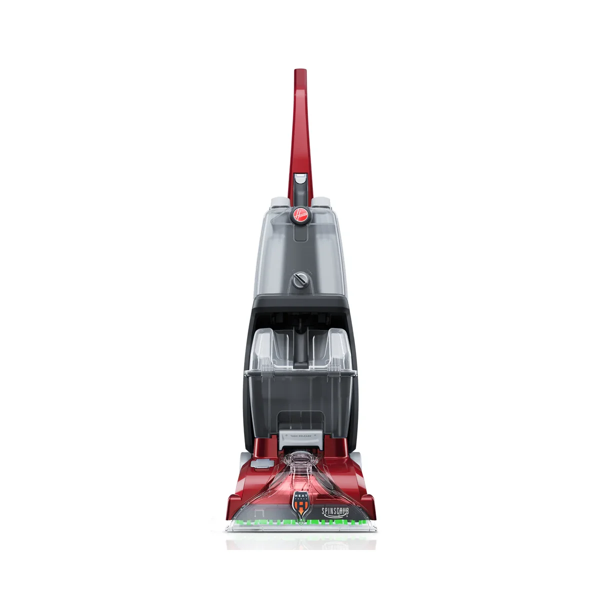Hoover Power Scrub Deluxe FH50150 upright carpet cleaner, front view on white background