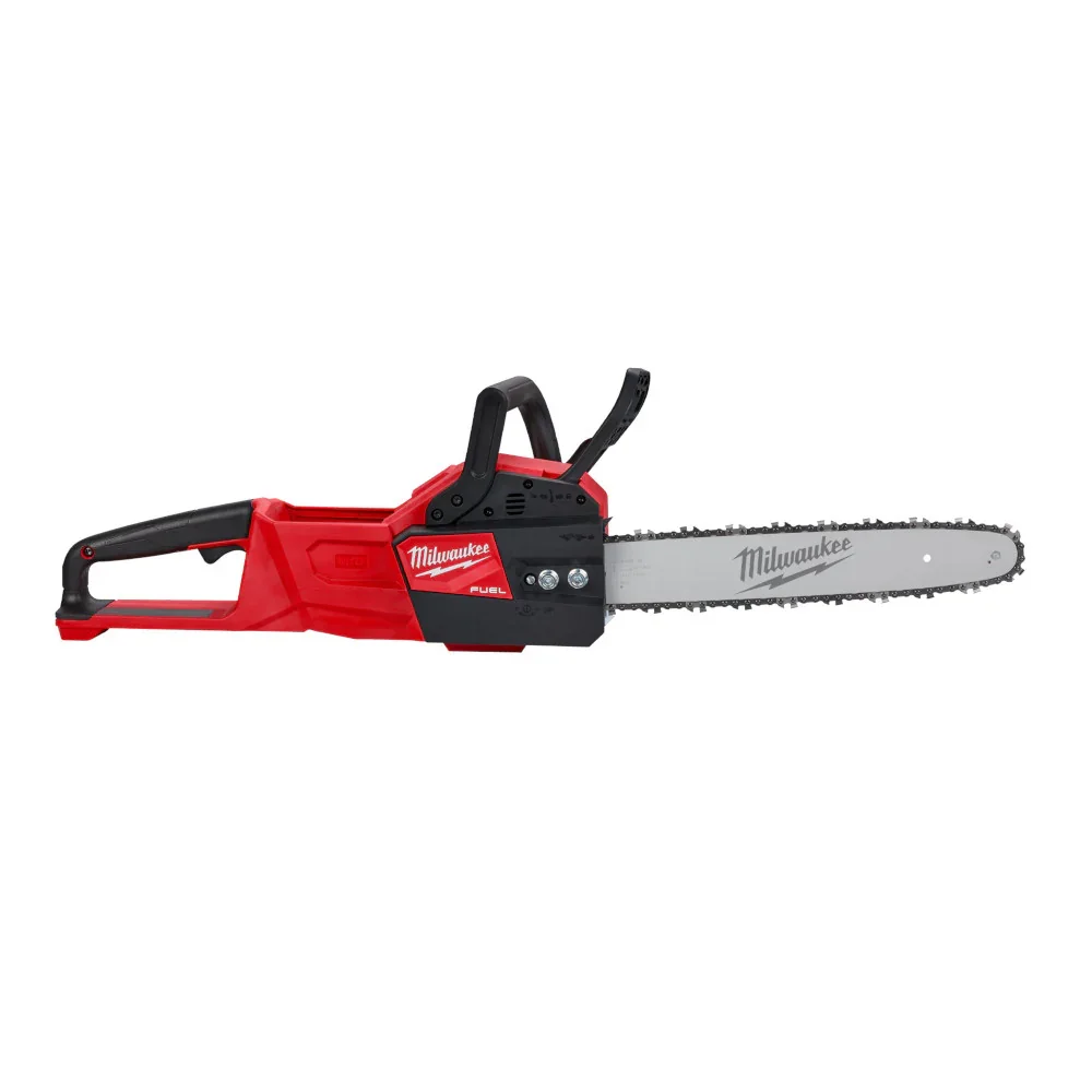 Milwaukee M18 FUEL 16-inch chainsaw side profile view showing full length