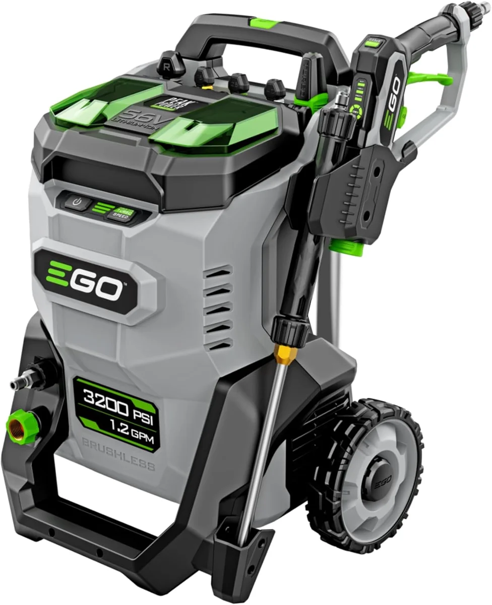 EGO POWER+ HPW3204-2 pressure washer alternate angle showing open 56V battery compartment
