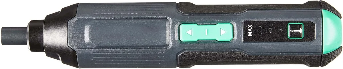 Amazon Basics by SKIL 4V screwdriver side profile showing direction control and torque settings
