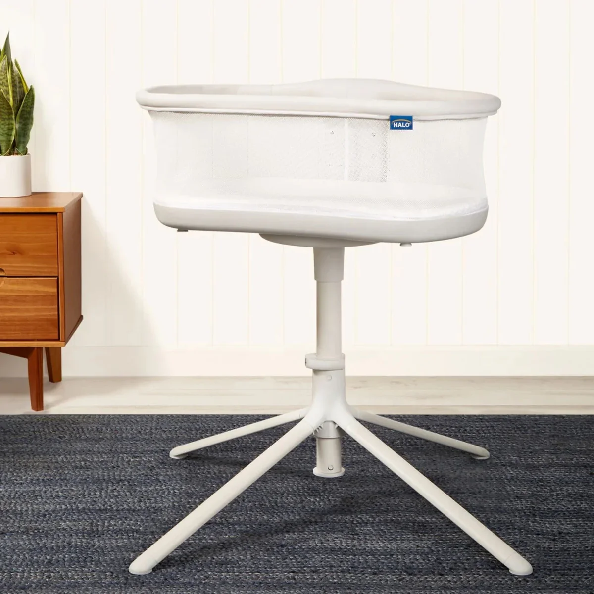 Halo BassiNest Swivel Sleeper 3.0 freestanding in a modern bedroom