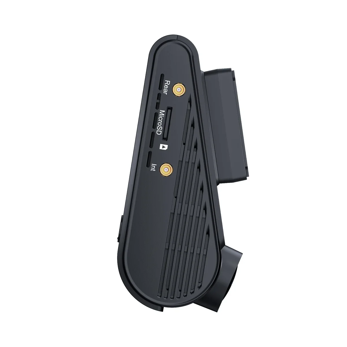 Viofo A329S side view of port panel showing rear camera connector and MicroSD card slot
