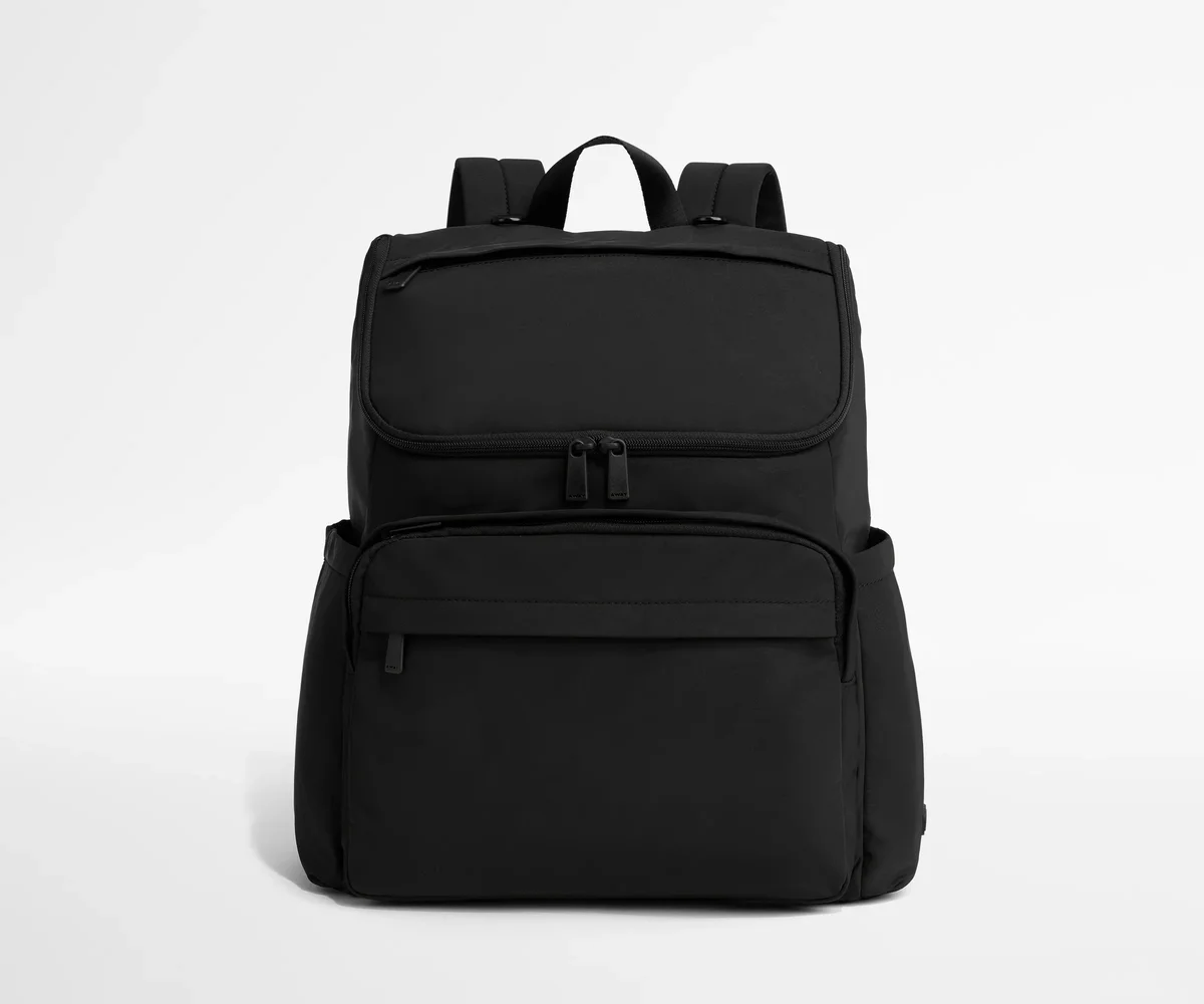 Away Featherlight Diaper Backpack front view in jet black