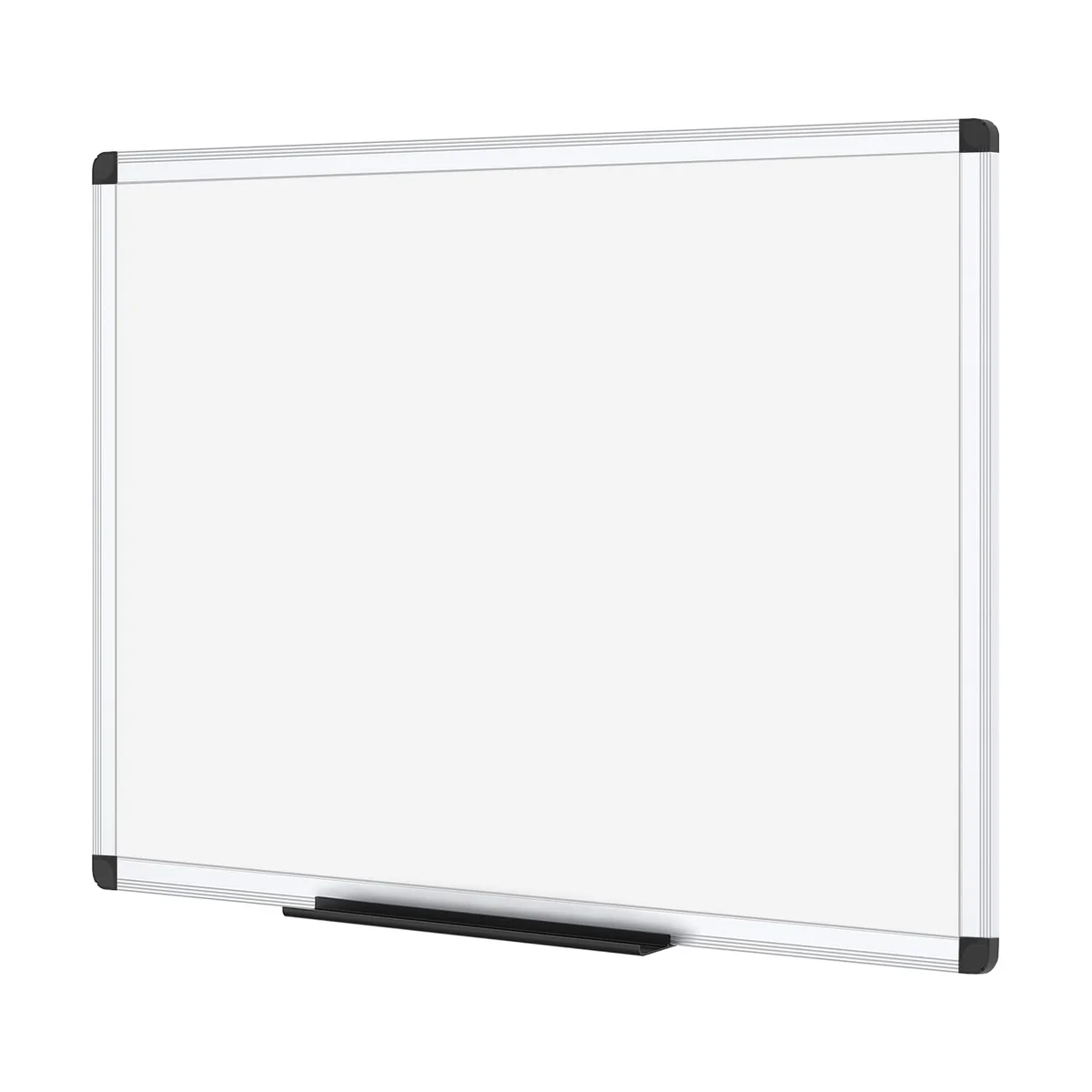 VIZ-PRO Magnetic Dry Erase Board 36x24 shown at a three-quarter angle showing the silver aluminum frame and bottom marker tray