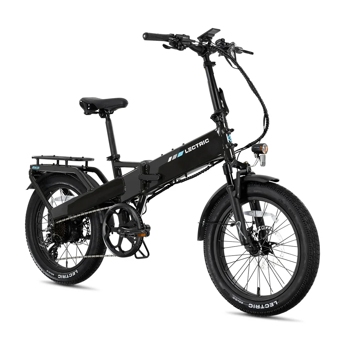 Lectric XP 4.0 three-quarter front angle showing handlebars and display