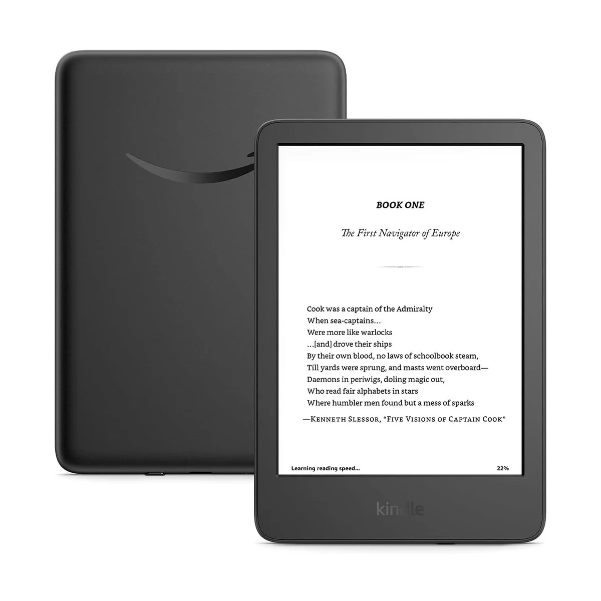 Amazon Kindle (2024) front and back views side by side in Black