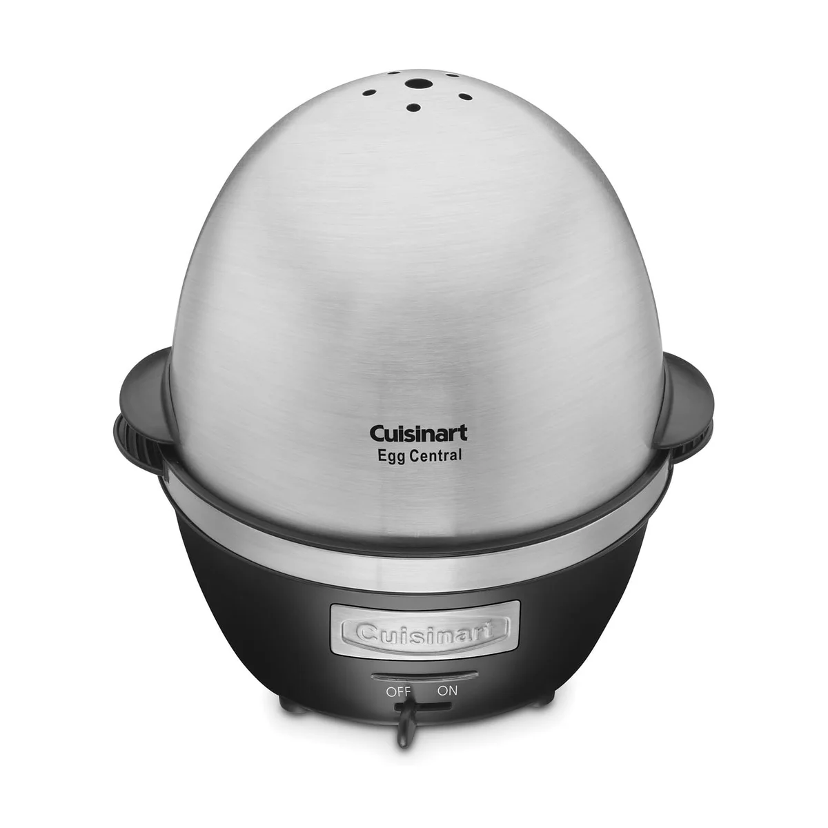 Cuisinart Egg Central CEC-10 seen from above, showing the steam vent holes in the top of the stainless steel lid