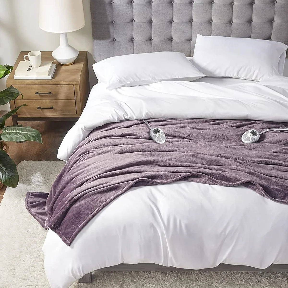 Serta Luxuriously Soft Plush electric blanket in mauve with dual digital controllers